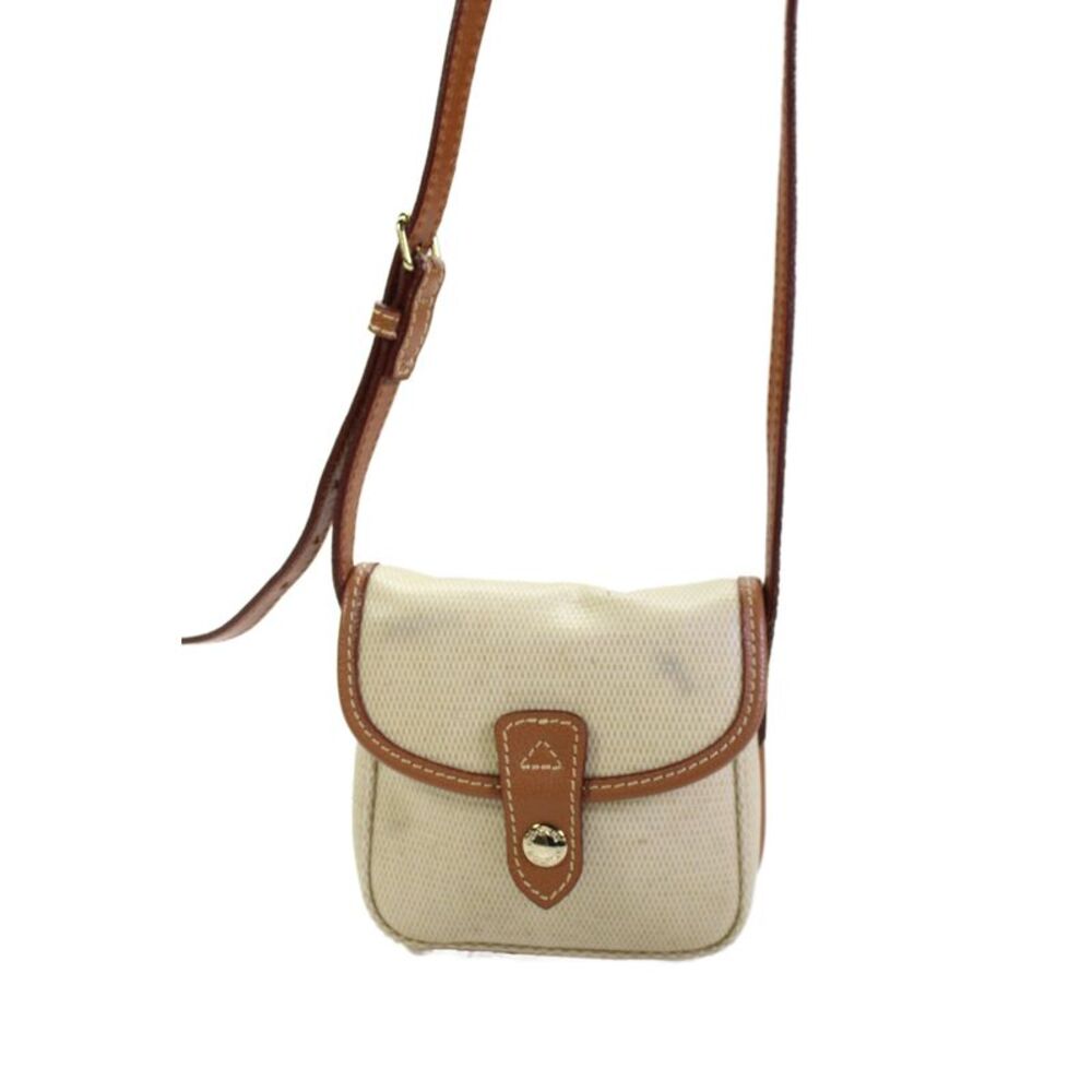 Dooney & Bourke Womens Leather Trim Crossbody Shoulder Handbag Beige Brown